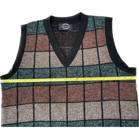 Vintage Jantzen Wool Acrylic Check USA Medium Vneck Sweater Vest VTG - Picture 5 of 6